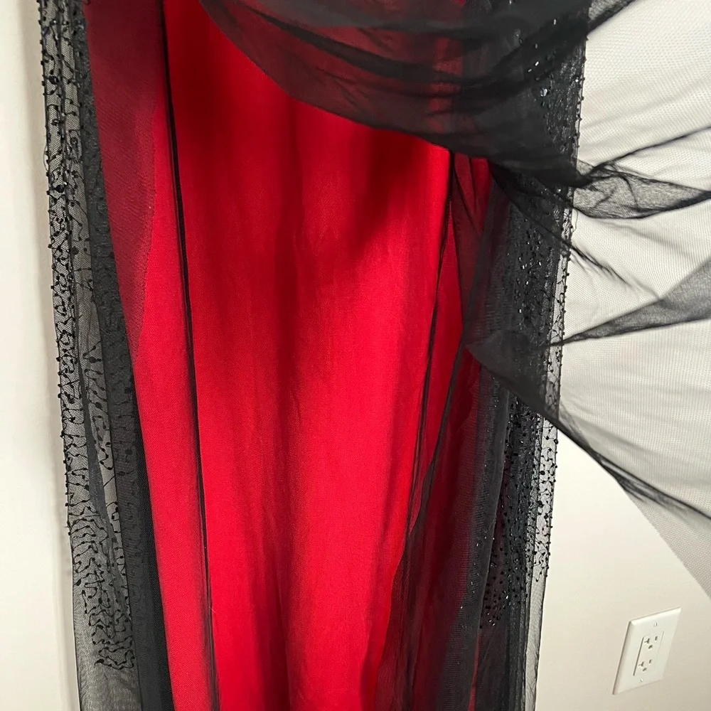 Sue Wong Beaded Red Black Mesh Gown Size 12 - Picture 10 of 12
